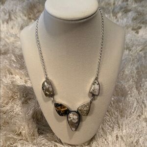 Elegant Silver and Brown Stone Necklace NWOT